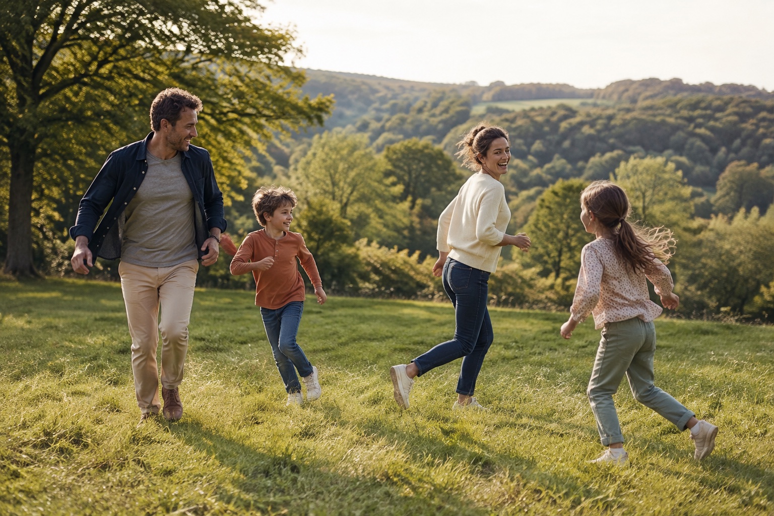 Une famille partage un moment de jeu en plein air